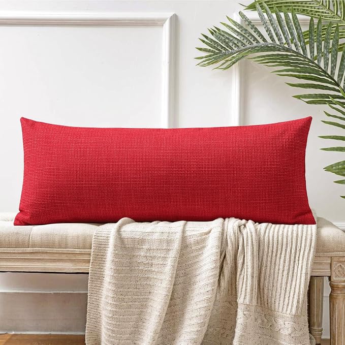 OTOSTAR Linen Throw Pillow Cover Set of 1 Decorative Long Lumbar Pillowcase Rectangle Cushion Cover 14x36 Inch for Home Decor Sofa Bedroom Car 35 x 90CM Red