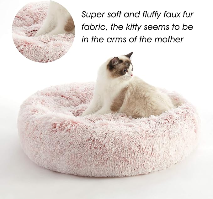 Western Home Calming Donut Medium Dog Bed Washable Pet Bed,30" Pink | Fluffy Faux Fur Round Cuddler,Anti-Anxiety,Anti-Slip Bottom,Plush Pet Dog Beds for Medium Sized Dogs,Up to 45 LBS