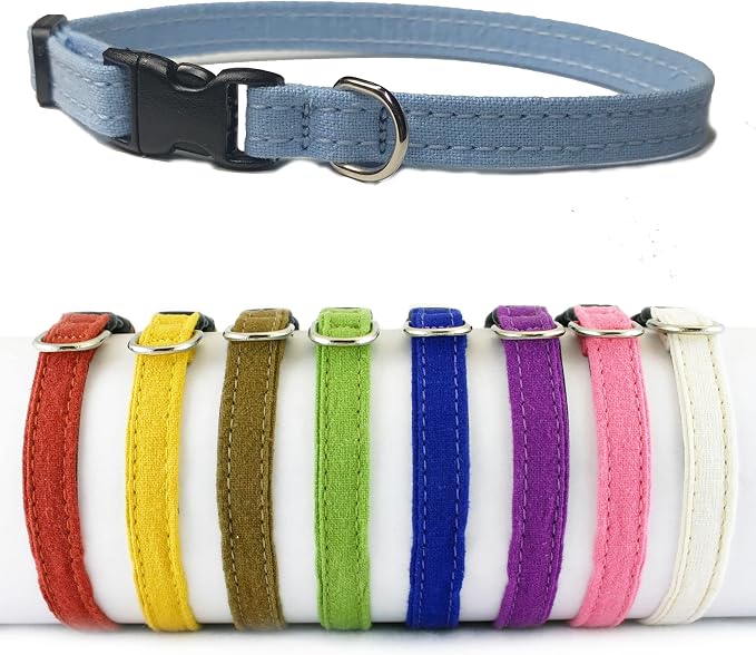 Hemp Toy Dog Collar, Puppy Dog Collar Available in Red, Yellow, Brown, Green, Blue, Purple, Pink, White, & Lt. Blue for Small and Teacup Size Tiny Dog (Light Blue)