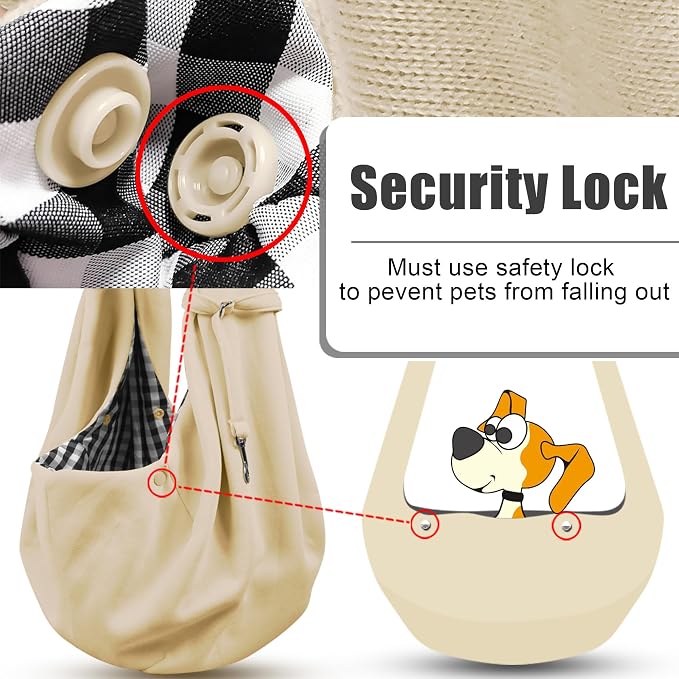 Tomkas Small Dog Cat Sling Carrier Puppy Purse Travel Wrap Soft Crossbody Pet Bag (Cream, M - Classic Pocket & Classic Strap)
