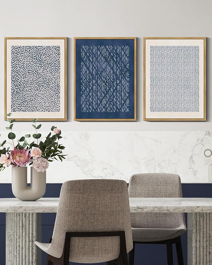 Drsoum Blue Mid-Century Modern Framed Wall Art Minimalist Abstract Boho Wall Decor Geometric Artwork Kitchen Dining Room 11x14in Natural Framed