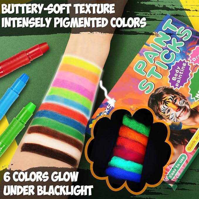nsxsu Face Paint Sticks for Kids 12 Colors, Washable Face Painting Crayons for Children, Mess-Free Body Paint Pens Kit for Birthday Party Creative Play, Toddler Stocking Stuffers Halloween Makeup