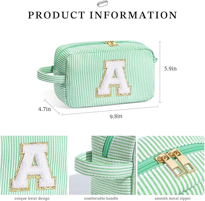 YOOLIFE Valentines Day Gifts - Valentines Day Gifts for Her, Personalized Birthday Gifts for Women Her Mom Girlfriend Wife Best Friend Teacher Sister Daughter, Monogram Initial Green Makeup Bag A