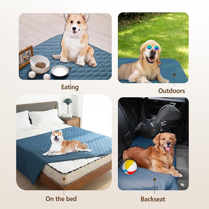 gogobunny Waterproof Dog Blankets for Large Dogs, Pet Bed Cover Breathable | Washable Pee Pads, Quilted Throw Blanket, Furniture Protector for Couch Sofa Bed Car, 82x82 Inch Dark Blue
