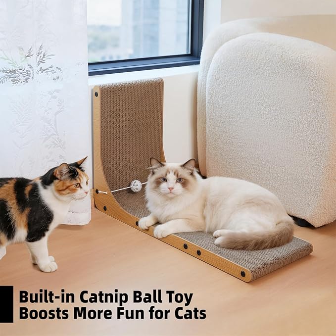 26.8 Inch Cat Scratching Post, Premium High Density Cardboard Cat Scratcher, Reinforced Durable Scratching Pad with Catnip Toy Ball for Indoor Cats
