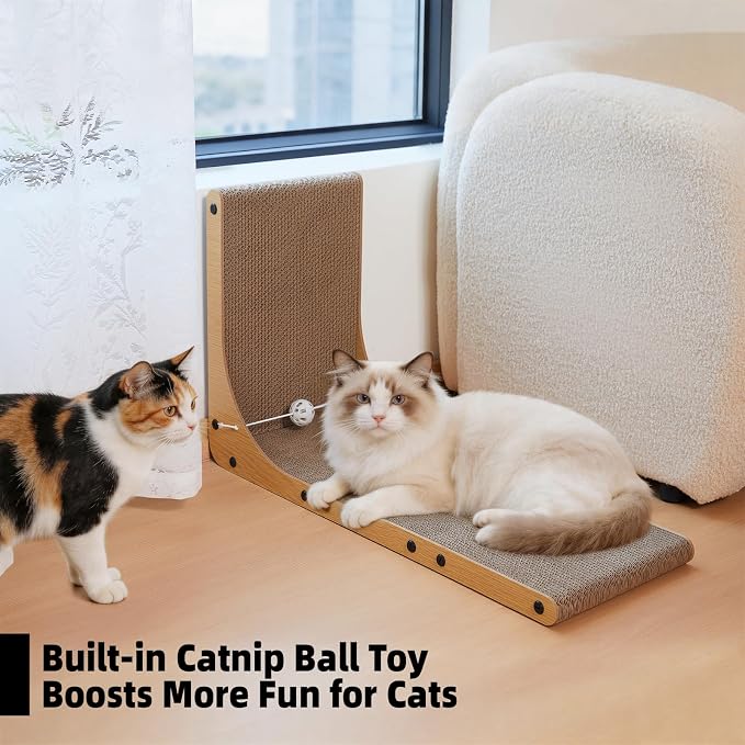 Value 2-Pack 26.8 Inch Cat Scratching Post, Premium High Density Cardboard Cat Scratcher for Multi-Cat Homes, Reinforced Durable Scratching Pad with Catnip Toy Ball for Indoor Cats