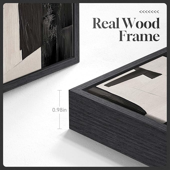 Large Framed Black and Beige Abstract Wall Art, Set of 2 Piece Minimalist Canvas Paintings Artwork for Walls, Modern Art Prints Pictures for Living Room Hallway Dining Room Bedroom Office Wall Decor