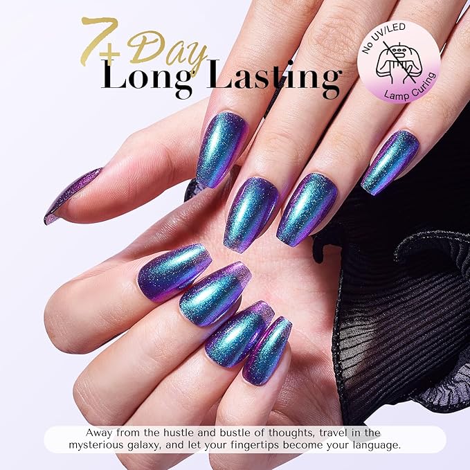 AZUREBEAUTY Chameleon Nail Polish no Gel Holographic Rainbow Glitter Natural Quick Dry Toenail Polish High Shine DIY Salon Home