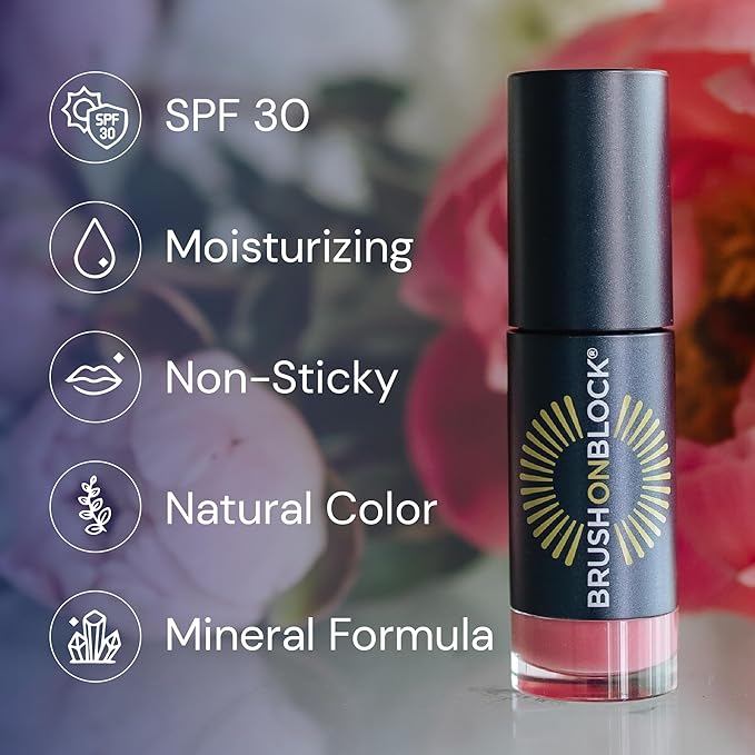 Brush On Block Sun Shine Protective Lip Oil 3 Color Variety Pack, Broad Protection Hydrating SPF 30 Mineral Sunscreen, Nude Tint, Coral, and Fig