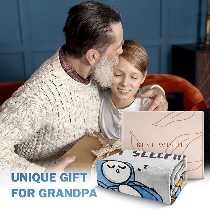 Funny Grandpa Gifts from Grandkid, Grandpa is Not Sleeping Blanket | Grandpa Birthday Gifts, Super Soft Throws Blanket for Napping, Promoted to Grandpas Gifts, 60" x 80"(Gray)