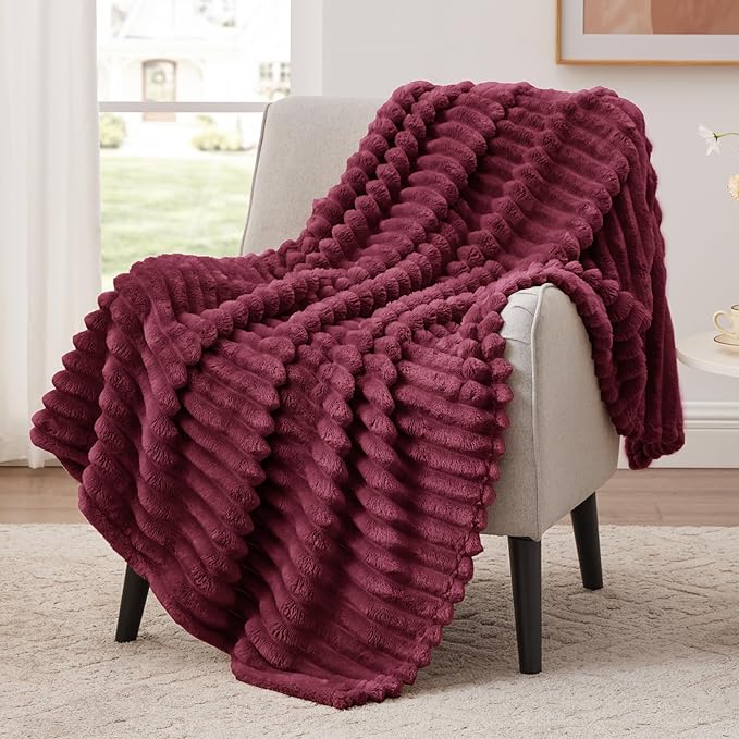 EXQ Home Gentle Soft Fleece Throw Blanket – Cozy Lightweight Blanket for Couch Bed – All-Season Warm Fuzzy Flannel Blanket for Women Mom Her – Gifts for Birthday(60"x80",Burgundy)