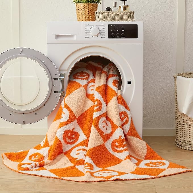 Halloween Knit Throw Blanket - Pumpkin Blanket for Couch, Soft Cozy Lightweight Fluffy Blanket for Fall Decor, 60"x80"
