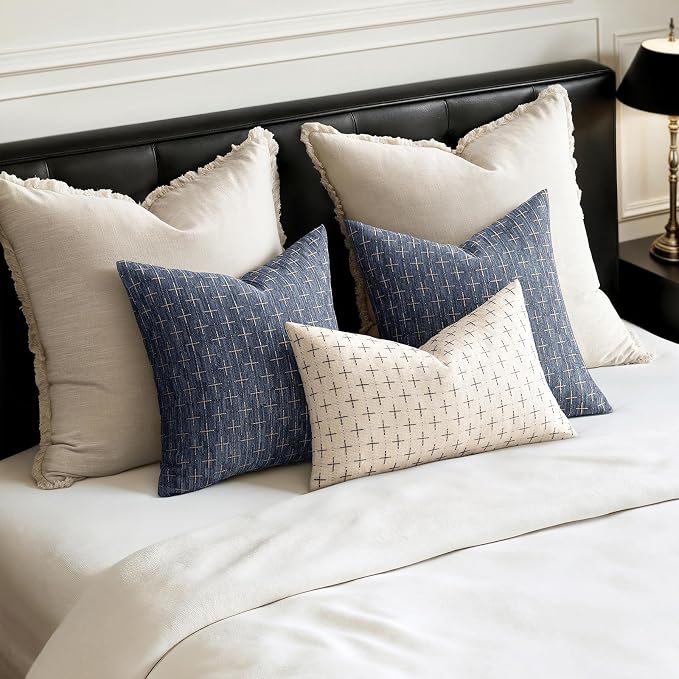 MIULEE Pack of 2 Decorative Burlap Linen Throw Pillow Covers Modern Farmhouse Pillowcases Rustic Woven Textured Cushion Cover for Sofa Couch Bed 16x16 Inch Blue