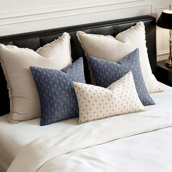 MIULEE Pack of 2 Decorative Burlap Linen Euro Sham Throw Pillow Covers Modern Farmhouse Vintage Pillowcase Rustic Woven Textured Cushion Cover for Sofa Couch Bed 26x26 Inch Blue