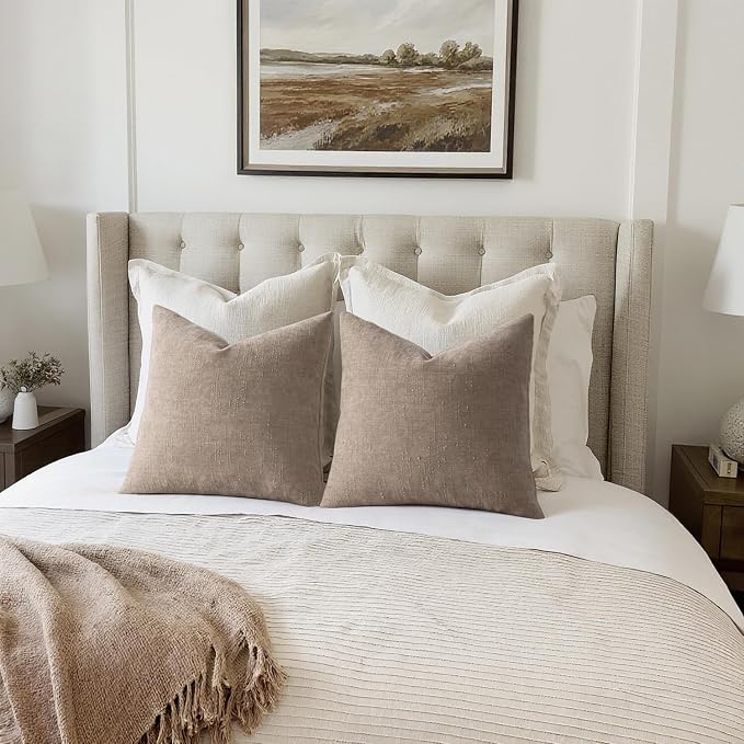 MIULEE Textured Chenille Throw Pillow Covers 18x18 Inch Light Taupe | Pack of 2 Decorative Soft Throw Pillows, Solid Textured Cushion Covers, Modern Home Decor for Couch Sofa Bedroom Living Room