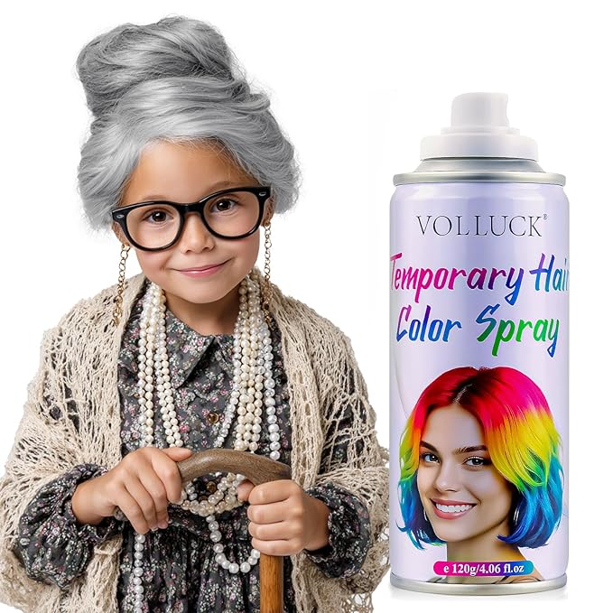Gray Hair Spray Color Temporary, Silver Hair Color Spray 1-Day Hair Dye Colored for Kids Women Men, Grey Hair Wax Color Washable, Hair Paint Halloween Fast-Drying 4.06 Fl Oz