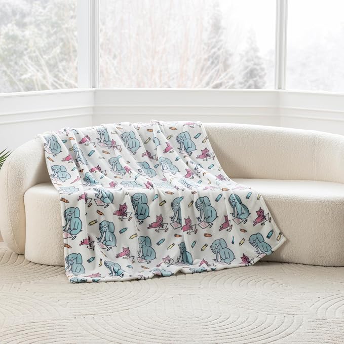 Berkshire Mo Willems® VelvetLoft® Throw Blanket - Super Soft Plush Elephant & Piggie Character Design - Cozy Home Decor, Elephant_Piggie Coloring Dreams, 50 in x 70 in(Official Mo Willems® Product)