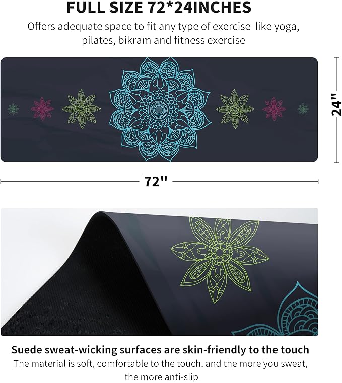 nuveti Printed Travel Yoga Mat-1/16 Inch Thick Non Slip Fitness Workout Mat with Carrying Bag, Foldable Lightweight Suede & Natural Rubber Yoga Mat for Yoga Pilates and Fitness 72" L x 24" W x 1.5mm