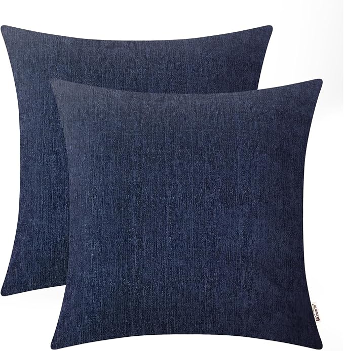 BRAWARM Throw Pillow Covers 22x22 Inches - Navy Blue Chenille Pillow Covers Pack of 2, Solid Dyed Soft Chenille Pillow Cases for Couch Sofa Bed Home Decoration
