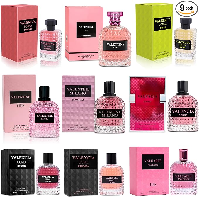 AFLUXE Women's Perfume Sampler Set - 9 x 100ml Full-Size Luxury Fragrances | Floral, Fruity, Gourmand & Woody Scents | Gift Ready Collection for Her(Set J)