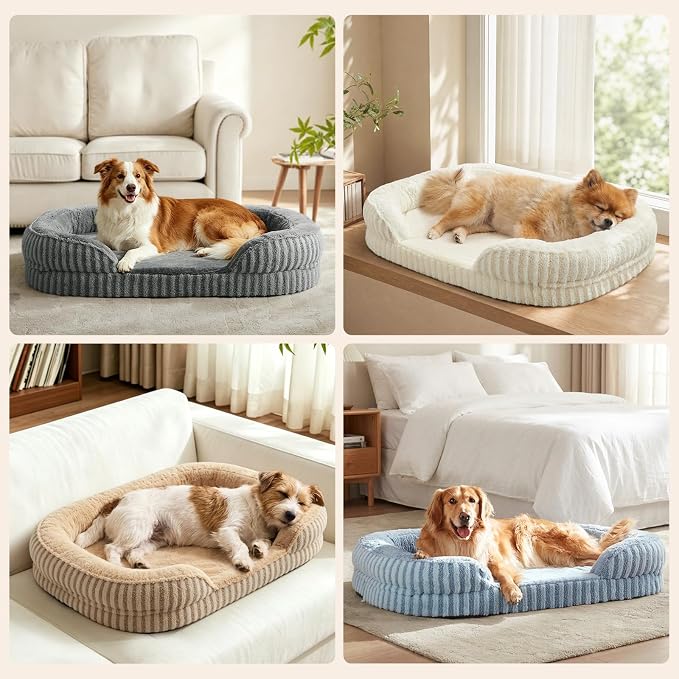 MIXJOY Orthopedic Dog Beds Large Sized Dog,Extra Large Washable Dog Bed Waterproof Oval Dogs Bed with Removable Cover,Egg-Crate Foam Big Pet Bed Couch with Bolster,Non-Slip Bottom,XXL 48"X35",Grey