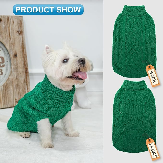 Mihachi Turtleneck Dog Sweater - Winter Coat Apparel Classic Cable Knit Clothes with Leash Hole for Cold Weather, Ideal Gift for Pet in New Year
