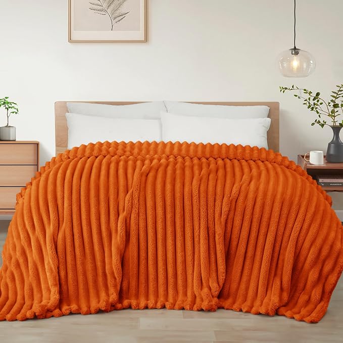 Exclusivo Mezcla Striped Twin Size Fleece Blanket for Bed, Couch, 60"x80" | Soft Breathable Cozy Bed Blankets, Lightweight Plush Fluffy Fuzzy Jacquard Decorative Blankets