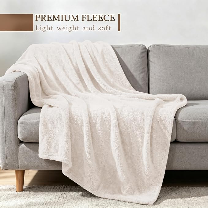Exclusivo Mezcla Fleece Throw Blanket for Couch and Sofa, 50" x 60" | Super Soft and Cozy Fluffy Blanket for Women, Lightweight and Fuzzy Throw for Home Decor, All Season, White