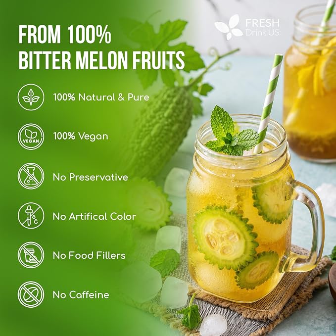 FreshDrinkUS, Premium 135 Bitter Melon Tea Bags, 100% Natural & Pure, Herbal Tea, Daily Infusion Botanical, No Sugar, No Caffeine, No Gluten, Vegan. Rich in Antioxidants