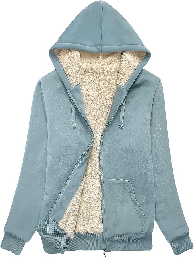 Little Beauty Womens Zip Up Hoodies Winter Thick Fleece Lined Hooded Jacket Casual Cozy Warm Sweatshirt Coat