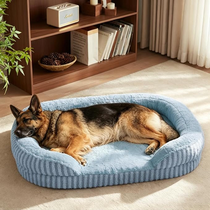 MIXJOY Orthopedic Dog Beds Large Sized Dog,Extra Large Washable Dog Bed Waterproof Oval Dogs Bed with Removable Cover,Egg-Crate Foam Big Pet Bed Couch with Bolster,Non-Slip Bottom,XXL 48"X35",Blue