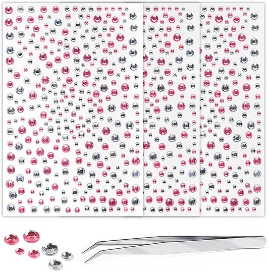 Rhinestone Stickers for Crafts Face Gems Pearls for Makeup Stick on Body White PinkClear Crystal Tweezers Decals 3/4/5/6MM Yellow Hair Nails Craft DIY Gems for Nails Makeup Decor 975PCS