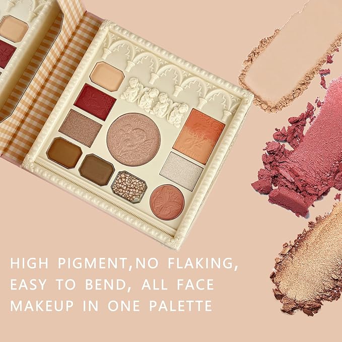 K'APEINE 10Colors Eyeshadow Palette, Matte&Glitter Eyeshadow Blush Highlighter All In One Makeup Palette High Pigmented Eyeshadow Naturing-Looking Multifunctional Eye Shadow Kit Long-Lasting for Women