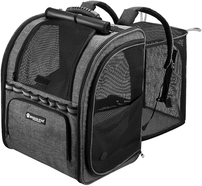 Expandable Cat Carrier Backpack, Dog Carrier Backpack for Small Dogs and Puppies Up to 20 Lbs, Great for Travel Hiking Camping Outdoor with Breathable Mesh, Dark Grey