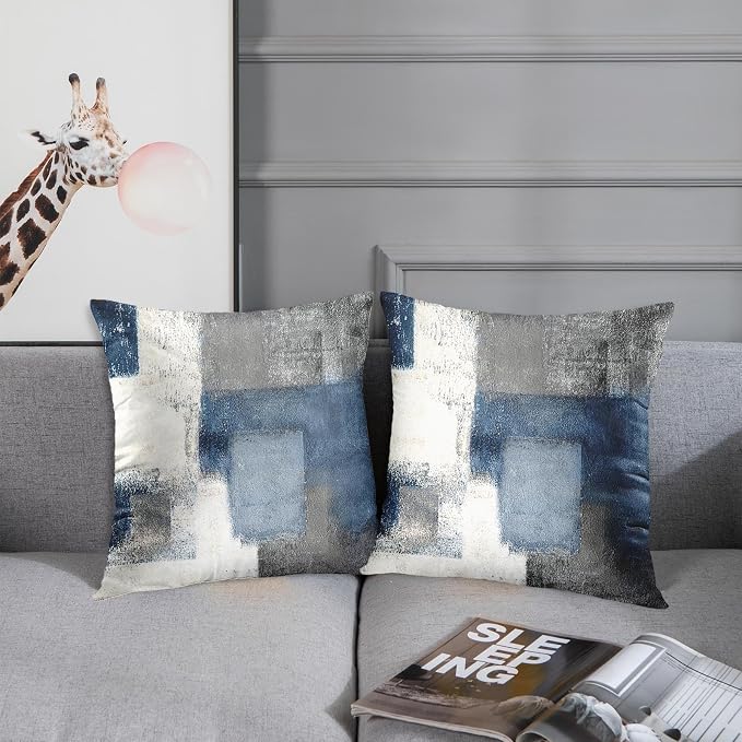Emvency Throw Pillow Covers Set of 2, 20 x 20 Inch, Blue White and Gray | Abstract Modern Painting Outdoor Decorative Square Pillow Cases Couch Cushion Case for Couch Bed Sofa Living Room Home Decor