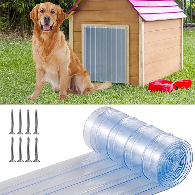 Dog Door Replacement Flaps,6.5FTx7.09in Doghouse or Kennel Door Flap, Plastic Vinyl Door Strips, Transparent Doghouse for DIY Dog or Cat Door, Easy to Cut & Install