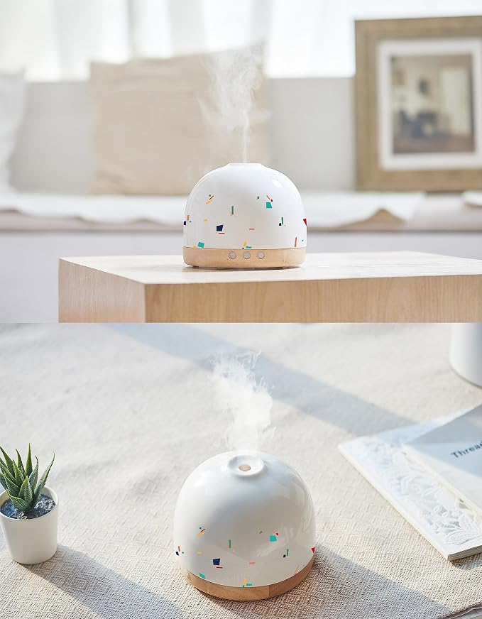 Essential Ceramic Diffuser Round Aroma Diffuser Night Light Captivating Vintage Chinese Marketplace- Nano Water Mist Humidifier Luxurious Style and 300ml Unparalleled Design