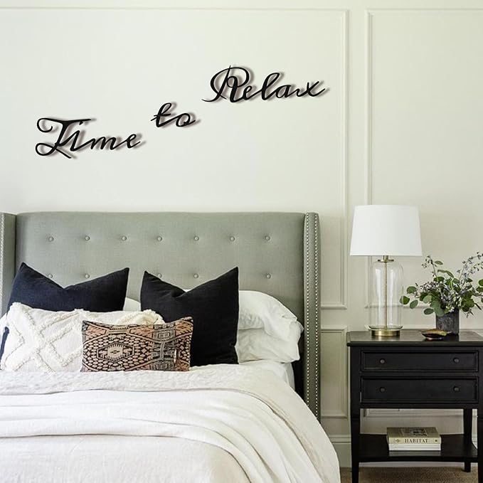 Metal Bathroom Wall Decor, 3D Time to Relax Sign for Spa, Black Letter Art | 3D black metal "Time to Relax" letter art, waterproof & rustproof, creates a soothing spa atmosphere in any bathroom