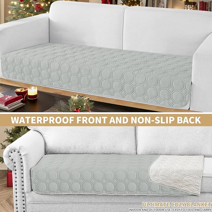 ZNSAYOTX Ultimate Cozy Blankets (30"x53") 100% Waterproof Sofa Mat Blanket for Dog Pets, Bed Couch Protector with Non-Slip Back Washable Durable, Pee Scratch Proof Easy to Clean (Light Grey)