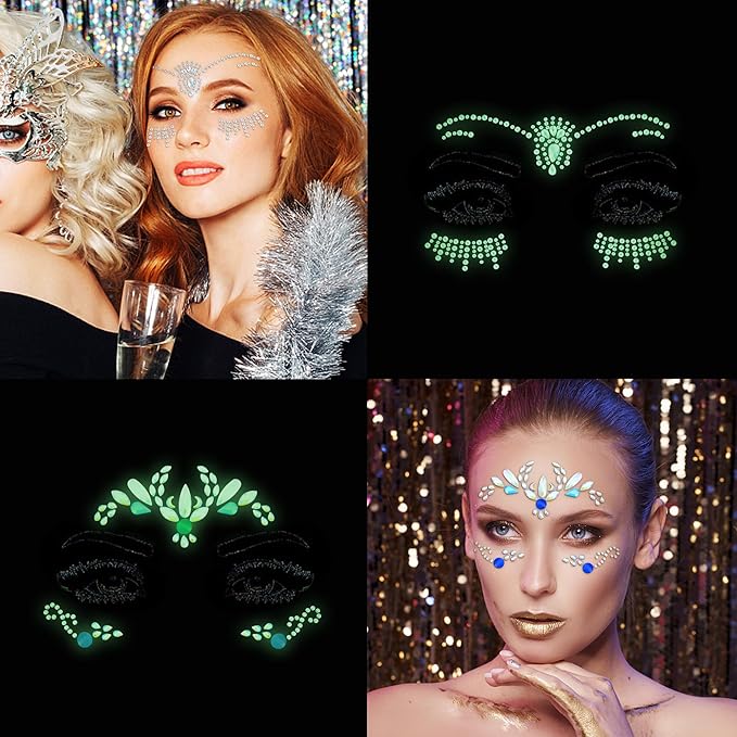 SAOROPEB Face Gems - 6 Sets Mermaid Face Jewels Temporary Tattoo Stickers Acrylic Crystal Glitter Stickers Waterproof Eye Gems Stick On Rainbow Tears Rhinestone for Party, Rave Festival