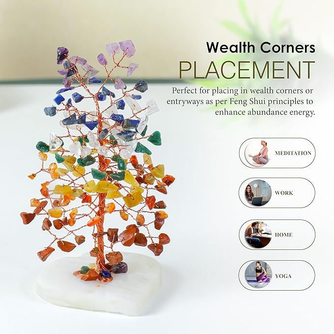 Crocon Crystals Heart Base Tree 7 Chakra Healing Stones Reiki Crystals Tree Life Spiritual Meditation Energy Home Room Office Desk Decor Pink Gifts for Women Men & Mom Birthday Present