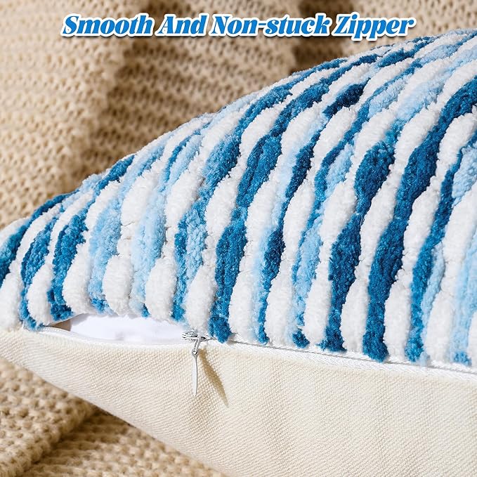 Boho Chenille Pillow Cover Decorative Tufted Pillowcase for Couch Bed Sofa Bedroom Living Room Modern 14 x 36-Inch Sky Blue