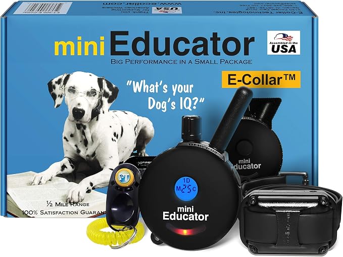 Educator ET-300 Black Mini E Collar for Dog Training with Remote - 1/2 Mile Range, Waterproof, 100 Blunt Stimulation Levels, Tone or Vibration Mode, Night Light Tracking for Small, Medium & Large Dogs