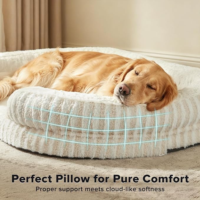 MIXJOY Orthopedic Dog Beds Large Sized Dog,Extra Large Washable Dog Bed Waterproof Oval Dogs Bed with Removable Cover,Egg-Crate Foam Big Pet Bed Couch with Bolster,Non-Slip Bottom,XL 42"X32",White