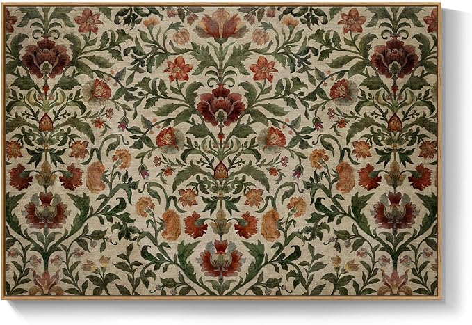 Extra Large Framed William Morris Style Wall Art for Living Room, Oversized Vintage Floral Canvas Prints Artwork for Walls, Horizontal Retro Rustic Painting Hallway Dining Room Wall Decor, 72x48 Inch