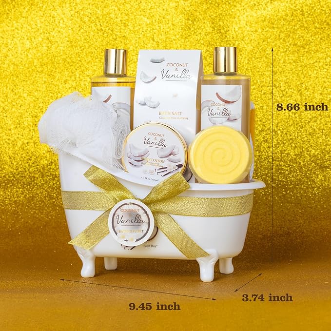 Mothers Day Gifts for Women and Men - 8-Piece Bath Kit Coconut Vanilla Bath & Body Gift Set for Women Self Care Spa Gift Baskets | Perfect Gifts for Mom, Birthday Gift, All Occasion Holiday Present