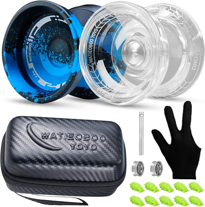 WATIEOBOOyoyo 2-Piece Set - P02+M18 Crystal Yo yo and M18 Camouflage (Black and Blue) yoyo, Suitable for Beginners, and Professional Adults Trick Yoyo, Competition and Performance yo yo