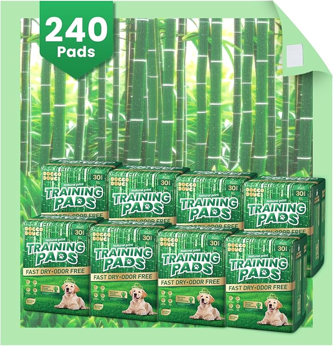 Puppy Pads XL 240 Count - 28"x34" with Adhesive Tabs | Extra Large Pee Pads for Dogs Training Pad Super Absorbent, 6-Layer Leak-Bamboo Patterns Dog Pads