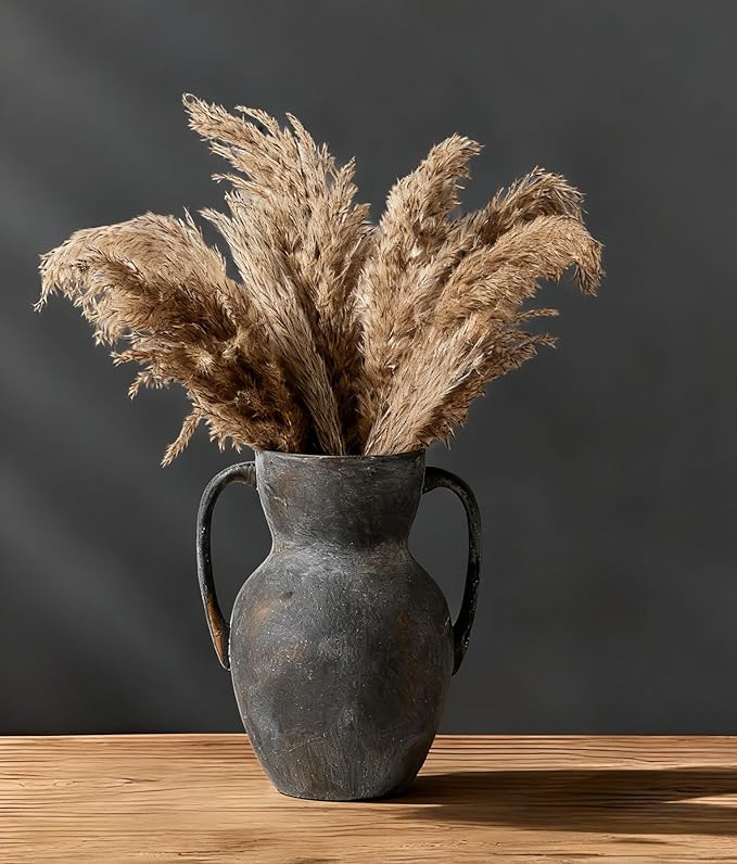 Emotionally Grounded Vase, Vaseking Large Ceramic Rustic Vasewith 2 Handles, 8.6 inch Minimalist Decorative Farmhouse Tall Vases for Home Decor, Living Room, Enterway, Table Decoration, Black Bronze