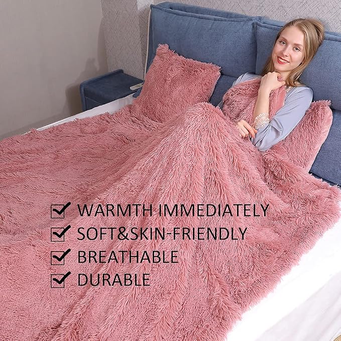 YUSOKI Long Faux Fur Twin Size Blanket, Pink, 60" x 80" | Ultra Soft, Lightweight for All Season Use, stays fluffy after repeated washes, Perfect Gifts, Machine Washable